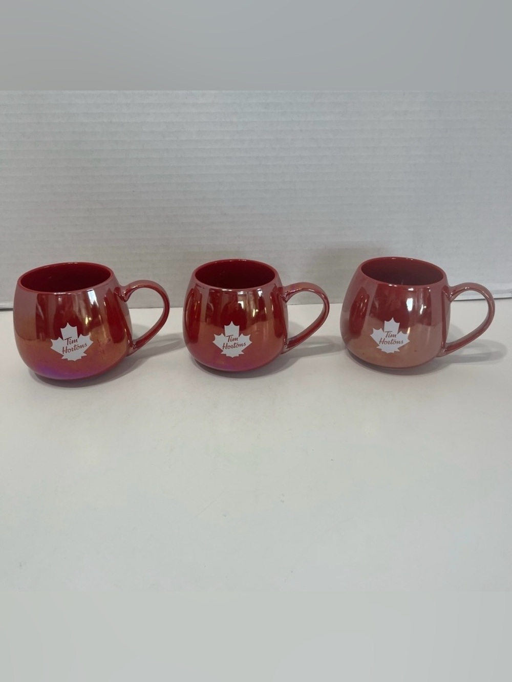 TIM HORTONS Iridescent red Coffee Tea mug Cup set of 3